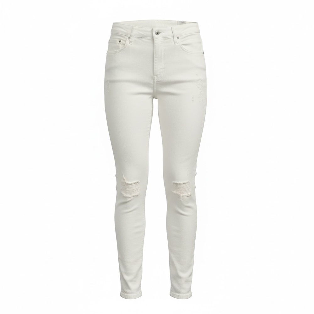Zara Men's Cream Distressed Skinny Jeans